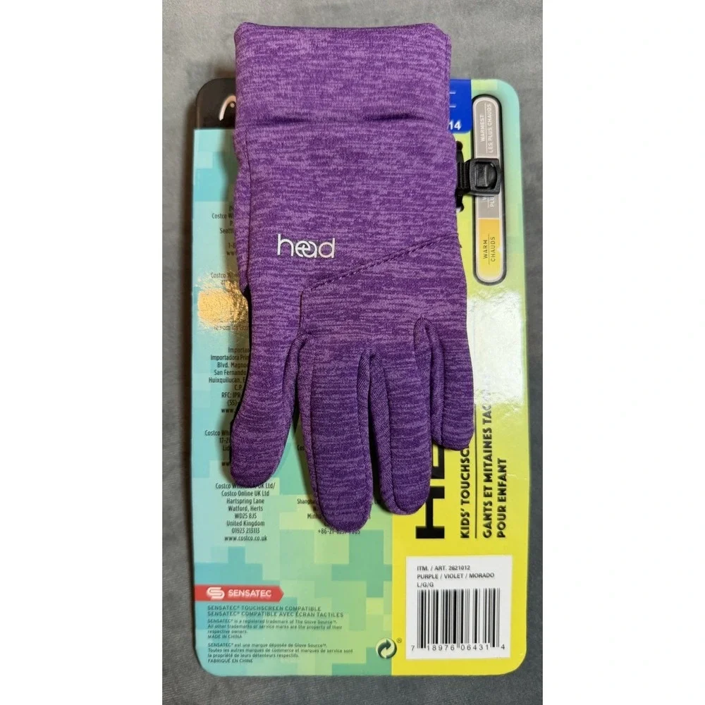 HEAD Touchscreen Winter Gloves Youth Girls Running Warm Purple Violet Large